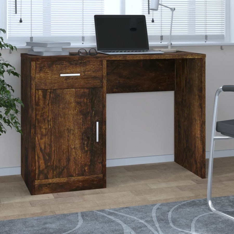 Bureau avec tiroir et armoire Chêne fumé 100x40x73 cm