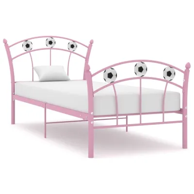 Cadre de lit avec design de football Rose Métal 90x200 cm