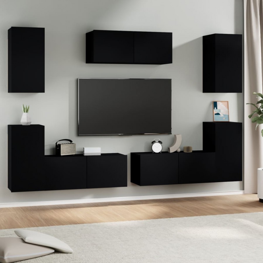 Ensemble de meubles TV 7 pcs Noir Bois d'ingénierie