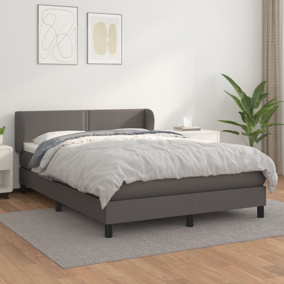 Sommier à lattes de lit avec matelas Gris 140x190 cm Similicuir