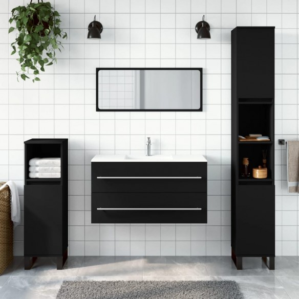 Armoire de salle de bain avec miroir noir bois d'ingénierie