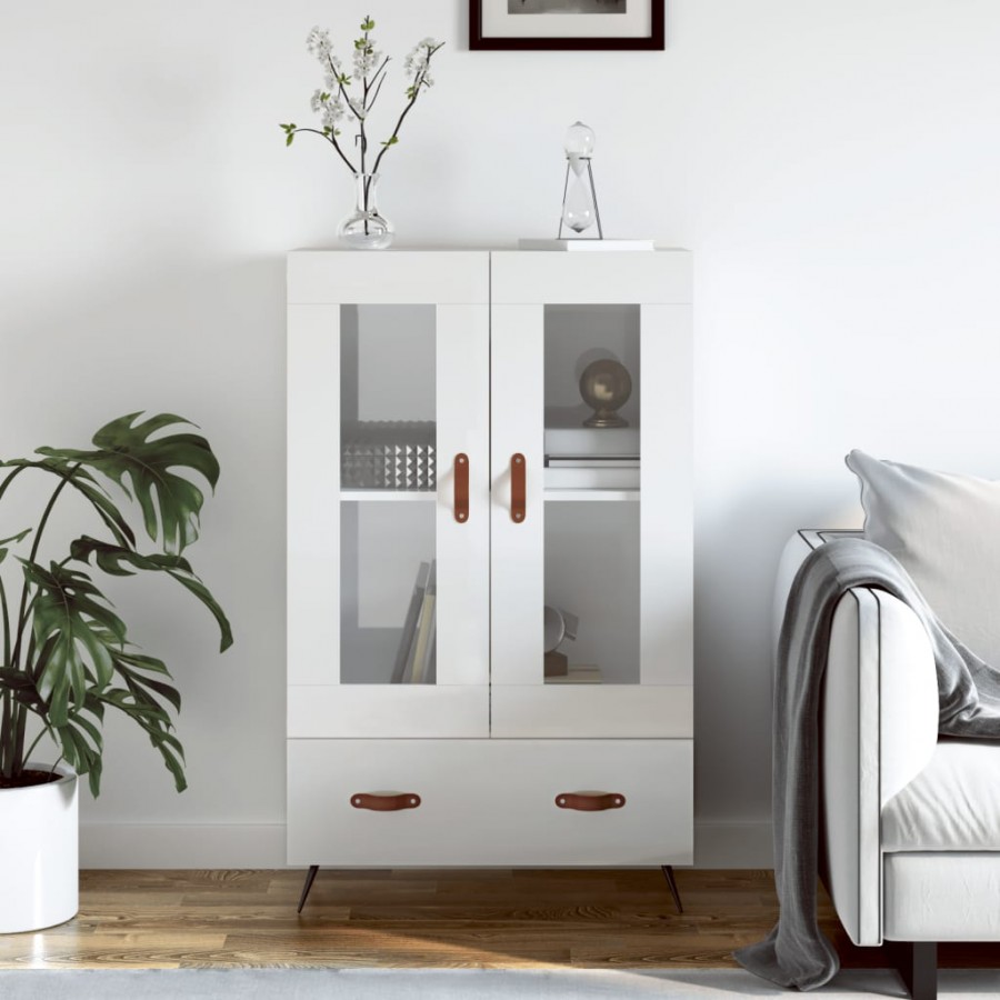 Buffet haut blanc brillant 69,5x31x115 cm bois d'ingénierie