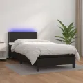 cadre de lit et matelas LED Noir 90x190cm Similicuir