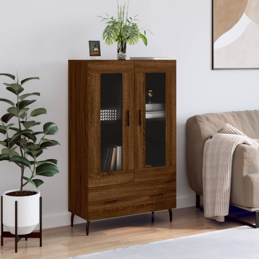 Buffet haut chêne marron 69,5x31x115 cm bois d'ingénierie