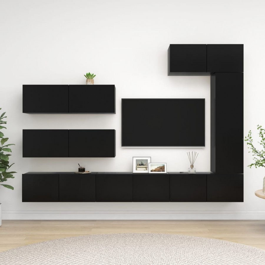 Ensemble de meuble TV 7 pcs Noir Aggloméré