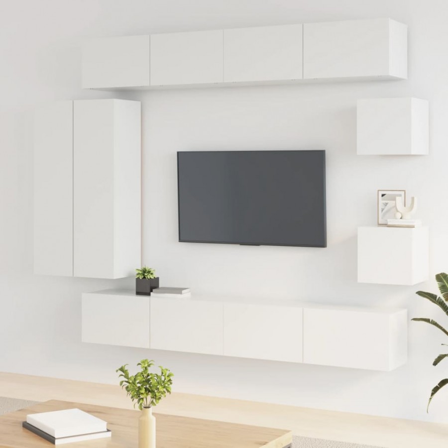 Ensemble de meubles TV 8 pcs Blanc brillant Bois d'ingénierie