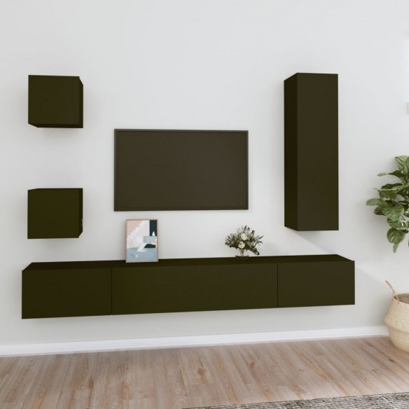 Ensemble de meubles TV 5 pcs Noir Bois d'ingénierie