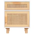 Table de chevet Blanc Bois de pin massif et rotin naturel