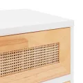 Table de chevet Blanc Bois de pin massif et rotin naturel