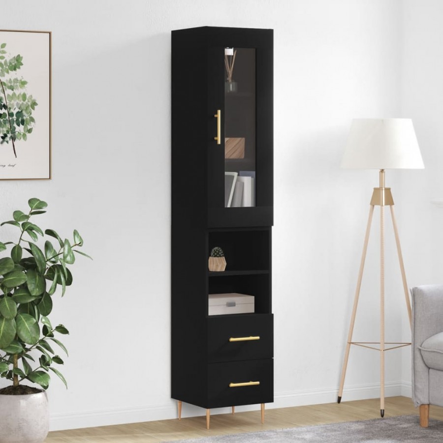 Buffet haut Noir 34,5x34x180 cm Bois d'ingénierie