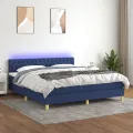 cadre de lit avec matelas LED Bleu 160x200 cm Tissu