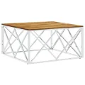 Table basse argenté acier inoxydable et bois massif d'acacia