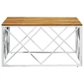 Table basse argenté acier inoxydable et bois massif d'acacia