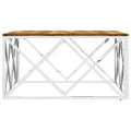 Table basse argenté acier inoxydable et bois massif d'acacia