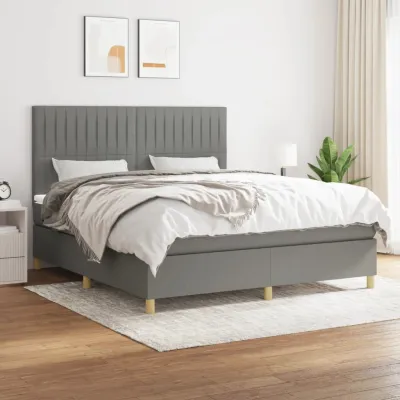 cadre de lit avec matelas Gris foncé 180x200cm Tissu