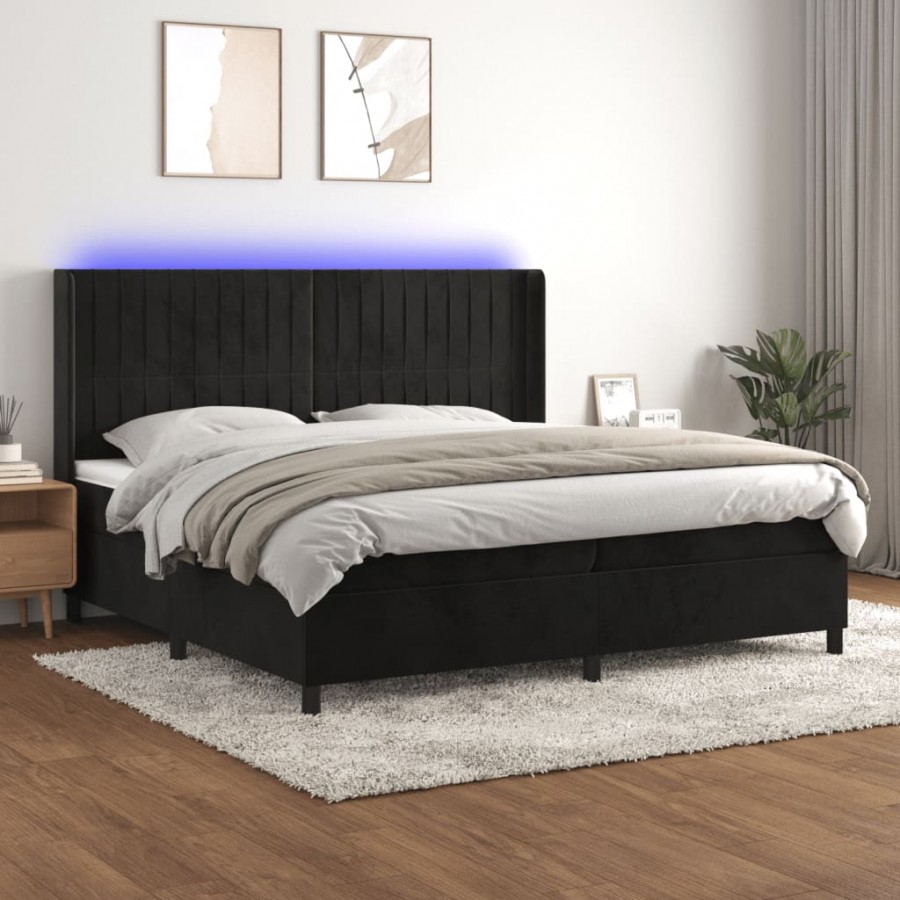 cadre de lit matelas et LED Noir 200x200 cm Velours