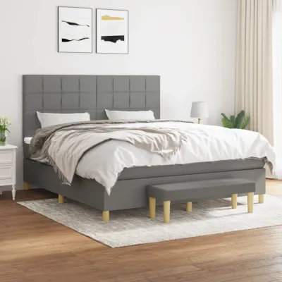 cadre de lit avec matelas Gris foncé 180x200cm Tissu