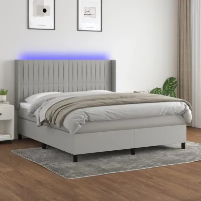 cadre de lit matelas LED Gris clair 180x200 cm Tissu
