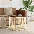 Table basse doré acier inoxydable et bois massif récupération