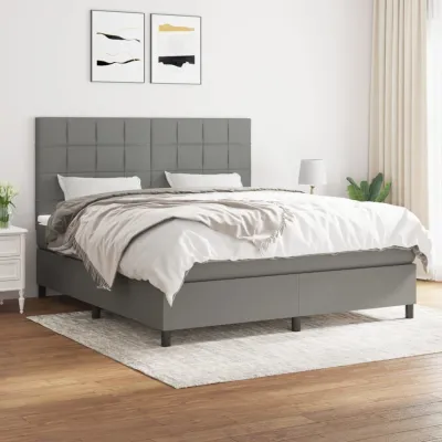 cadre de lit avec matelas Gris foncé 180x200cm Tissu