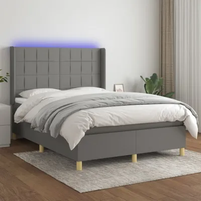 cadre de lit matelas LED Gris foncé 140x190 cm Tissu