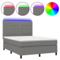 cadre de lit et matelas et LED Gris foncé 140x190 cm