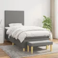 cadre de lit avec matelas Gris foncé 90x200 cm Tissu