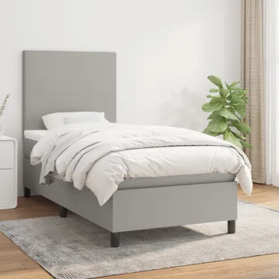 cadre de lit avec matelas Gris clair 80x200 cm Tissu