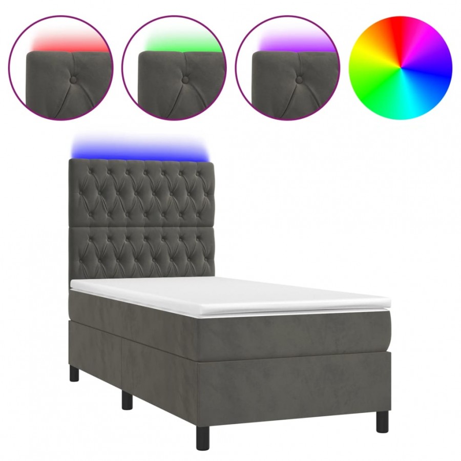 cadre de lit matelas et LED Gris foncé 100x200 cm