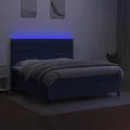 cadre de lit et matelas et LED Bleu 160x200 cm Tissu