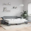 Lit de jour avec gigogne et matelas gris clair 100x200 cm tissu