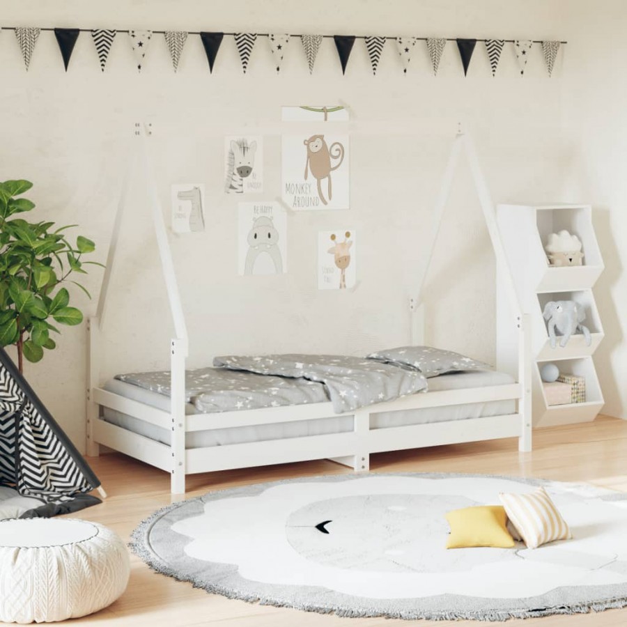 Cadre de lit pour enfant blanc 80x160 cm bois de pin massif