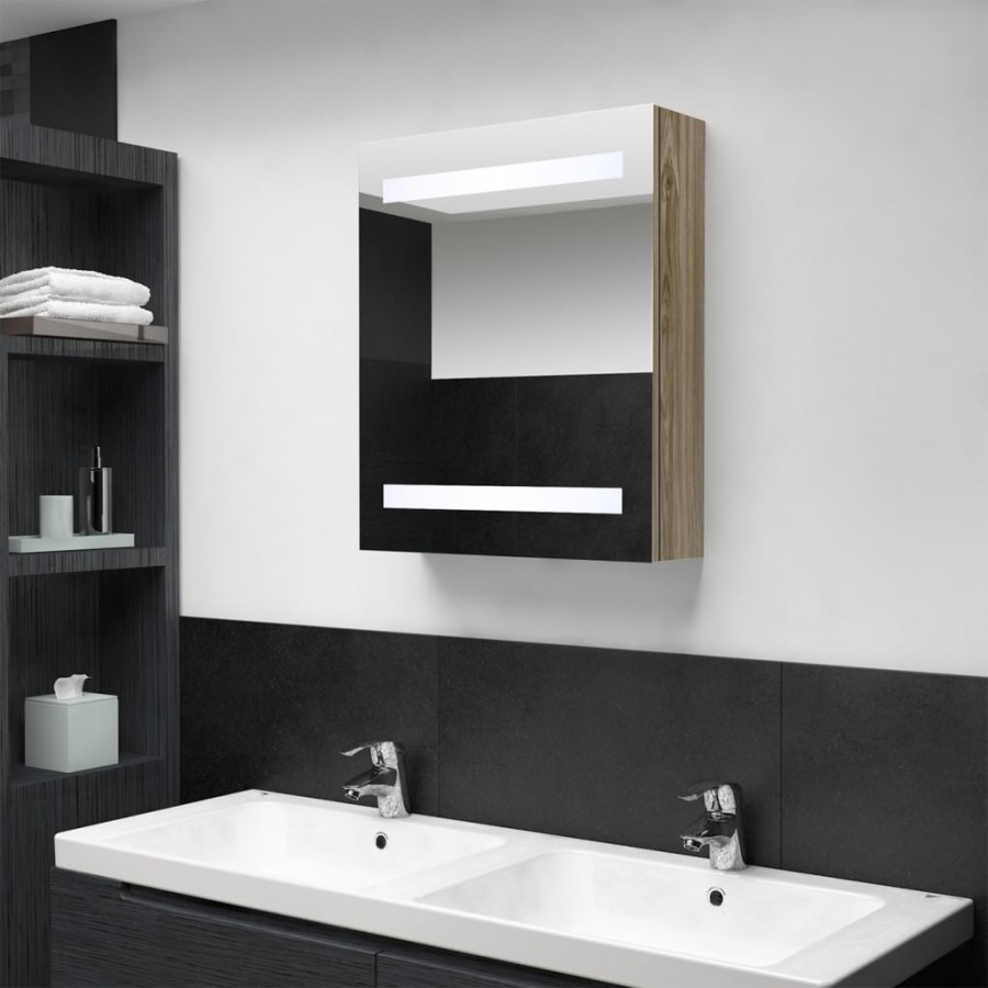 Armoire de salle de bain à miroir LED chêne 50x14x60 cm