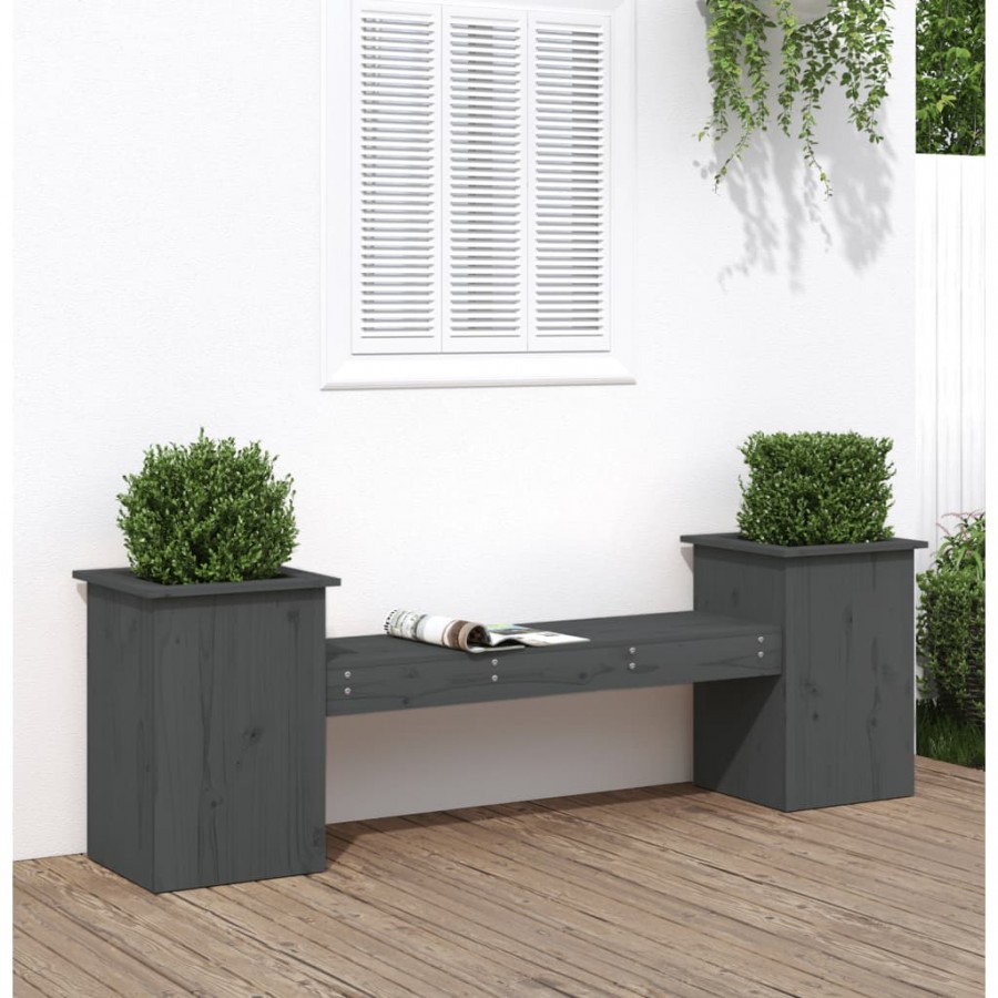 Banc avec jardinières gris 184,5x39,5x56,5cm bois massif de pin