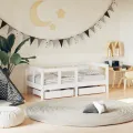 Cadre de lit enfant tiroirs blanc 70x140 cm bois de pin massif