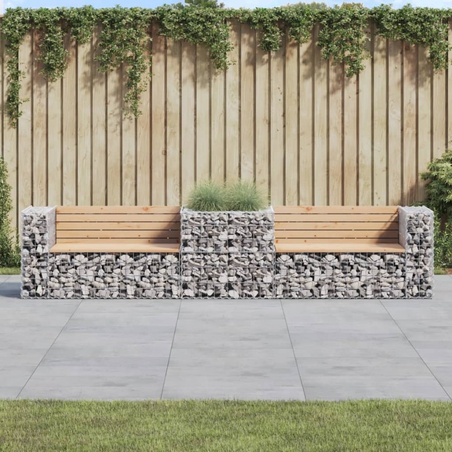 Banc de jardin avec panier en gabion bois massif de pin