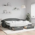 Lit de jour avec gigogne et tiroirs gris foncé 90x200 cm tissu