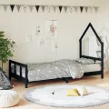 Cadre de lit pour enfants noir 90x200 cm bois de pin massif