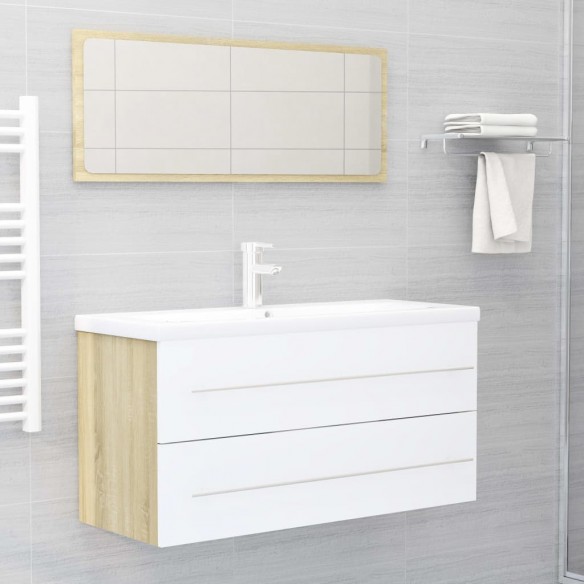 Ensemble de meubles de bain 2 pcs Blanc/chêne sonoma Aggloméré