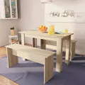 Table de salle à manger et bancs 3 pcs Aggloméré Chêne