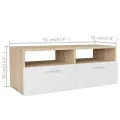 Meuble TV 2 pcs Aggloméré 95 x 35 x 36 cm Chêne et blanc