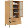 Garde-robe SENJA aspect rotin marron bois massif de pin
