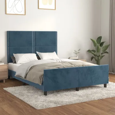 Cadre de lit avec tête de lit Bleu foncé 140x190 cm Velours