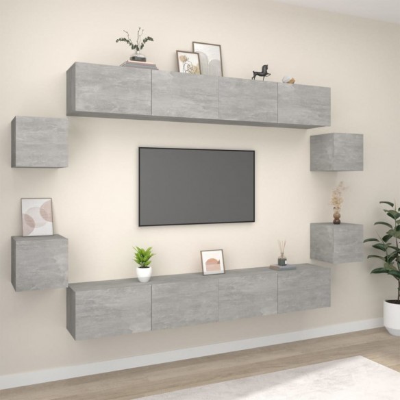 Ensemble de meubles TV 8 pcs Gris béton Bois d'ingénierie