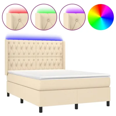 cadre de lit matelas et LED Crème 140x190 cm Tissu