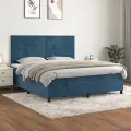 cadre de lit et matelas Bleu foncé 160x200cm Velours
