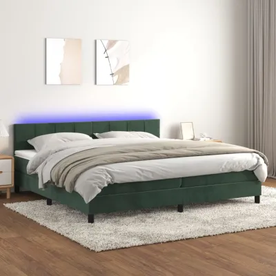 cadre de lit avec matelas LED Vert foncé 200x200 cm