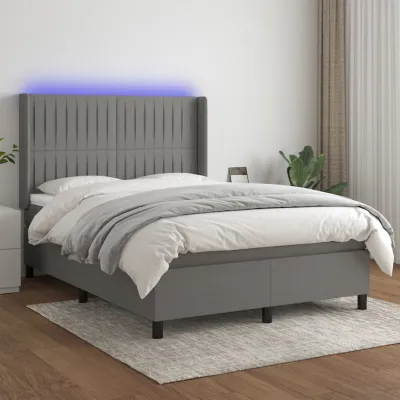 cadre de lit matelas LED Gris foncé 140x190 cm Tissu