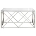 Table basse argenté acier inoxydable et verre trempé