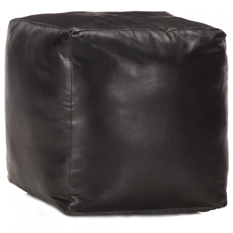 Pouf 40 x 40 x 40 cm Noir Cuir véritable de chèvre